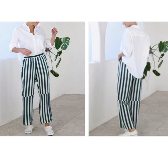 NWOT AYR The Flow State Pant Regatta Green striped high waist silk blend sz M - Picture 6 of 6